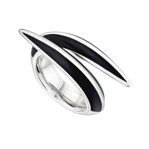 shaun leane Sabre Deco Crossover Ring - Silver & Black Ceramic