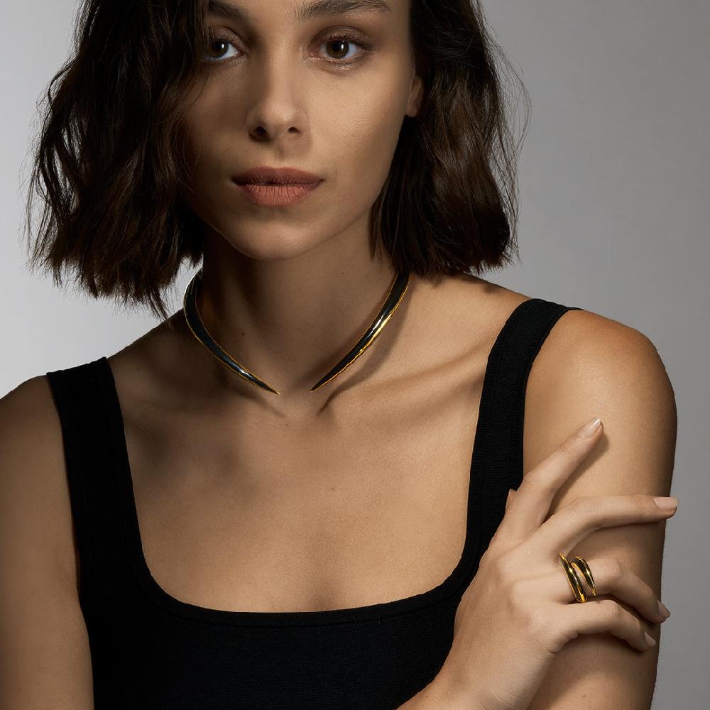 Shaun Leane Sabre Deco Crossover Ring - Yellow Gold Vermeil & Black Ceramic