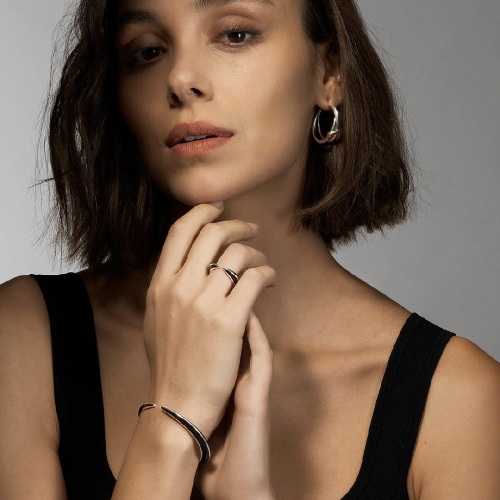 Shaun Leane Sabre Deco Cuff Bangle - Silver & Black Ceramic