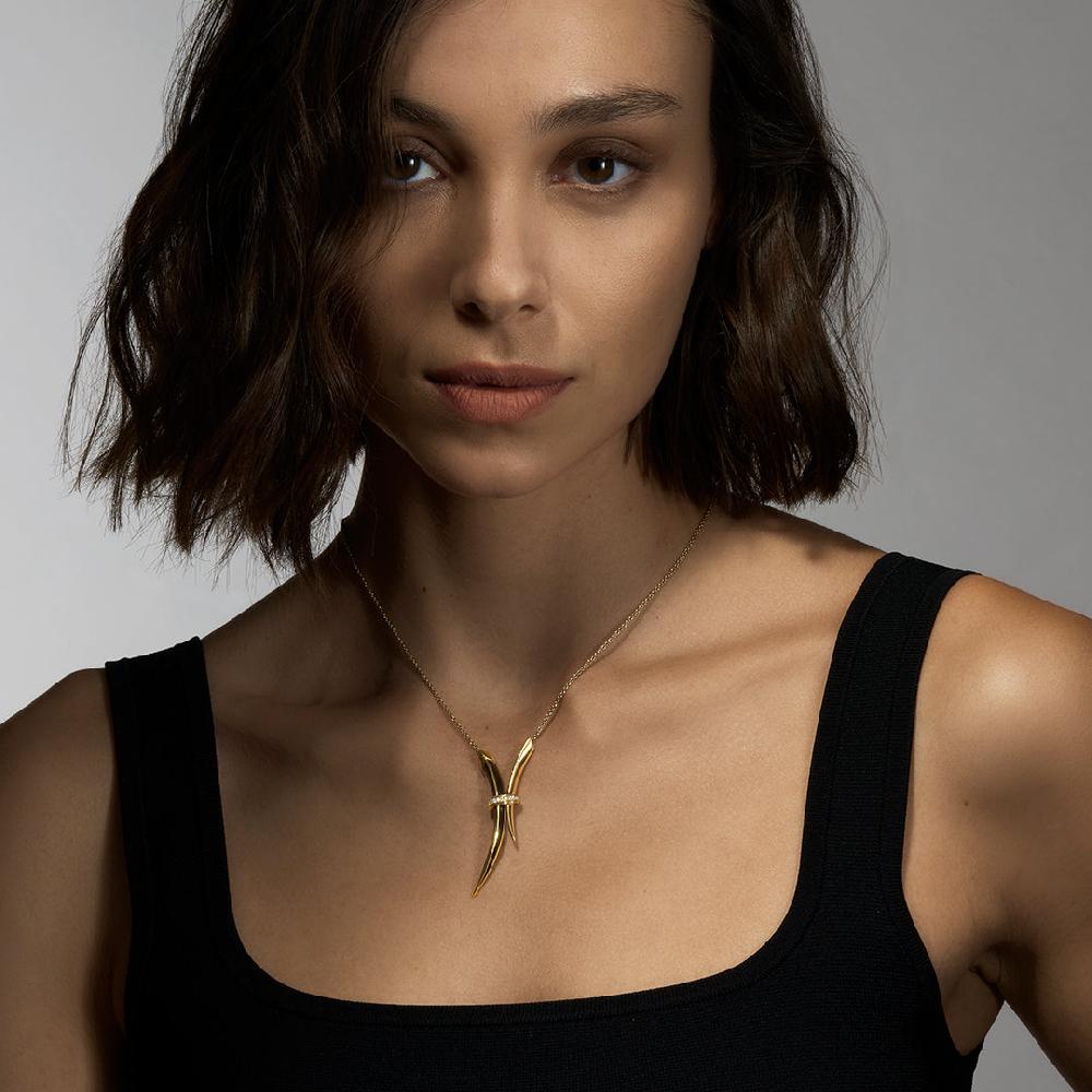 Shaun Leane Sabre Deco Necklace - Yellow Gold Vermeil Black Ceramic & Diamond