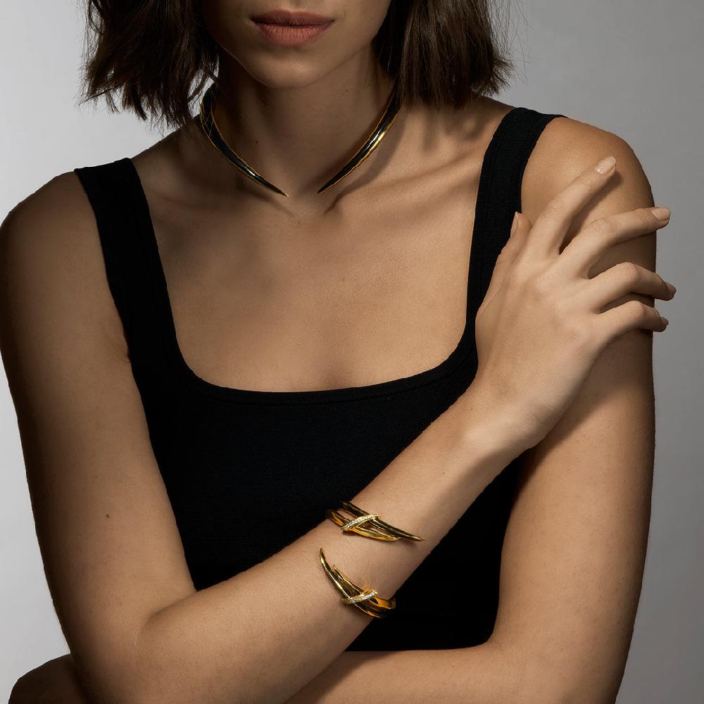 Shaun Leane Sabre Deco Statement Cuff - Yellow Gold Vermeil Black Ceramic & Diamond
