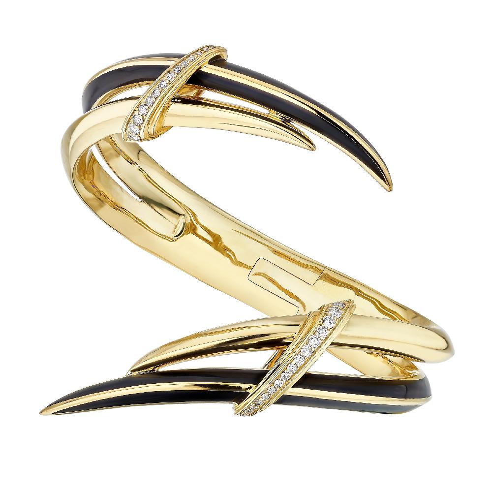 Shaun Leane Sabre Deco Statement Cuff - Yellow Gold Vermeil Black Ceramic & Diamond
