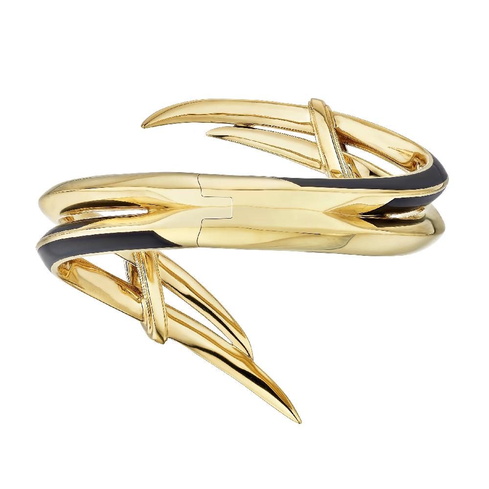 Shaun Leane Sabre Deco Statement Cuff - Yellow Gold Vermeil Black Ceramic & Diamond
