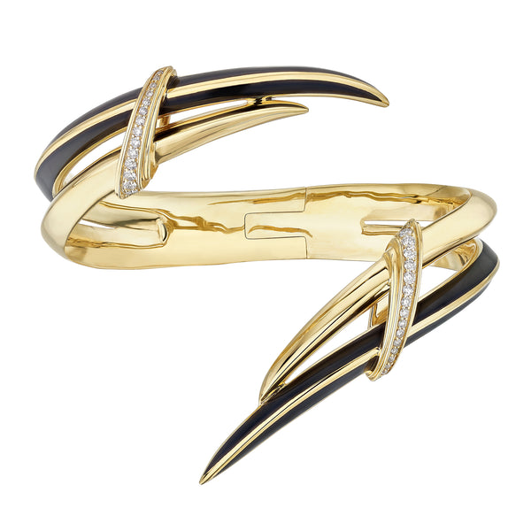 shaun leane Sabre Deco Statement Cuff - Yellow Gold Vermeil Black Ceramic & Diamond