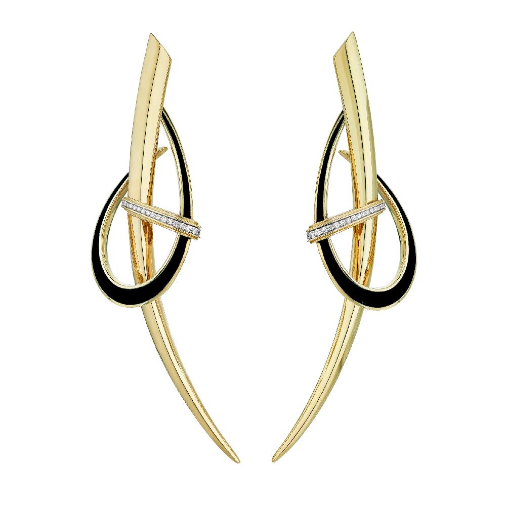 Shaun Leane Sabre Deco Statement Earrings - Yellow Gold Vermeil Black Ceramic & Diamond