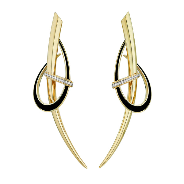 shaun leane Sabre Deco Statement Earrings - Yellow Gold Vermeil Black Ceramic & Diamond