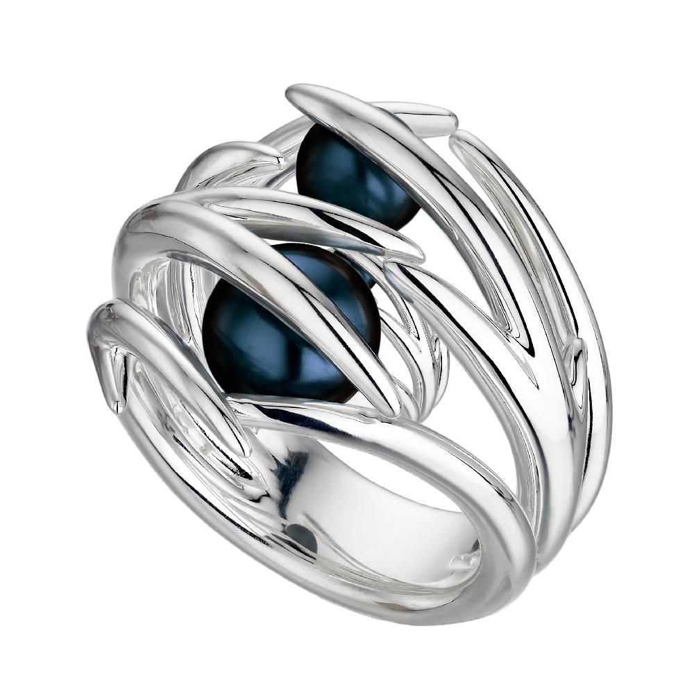 Shaun Leane Hooked Pearl Ring - Silver & Black Pearl