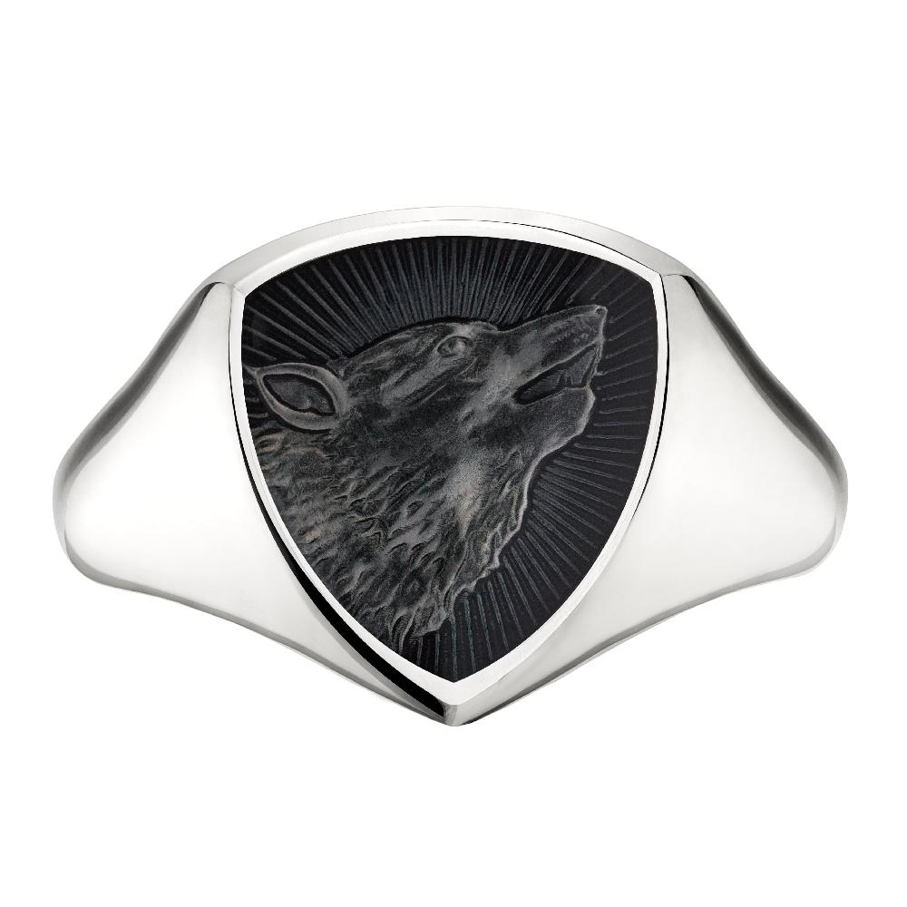 Shaun Leane Signum Bravery Wolf Ring - 18ct White Gold & Nightfall Enamel