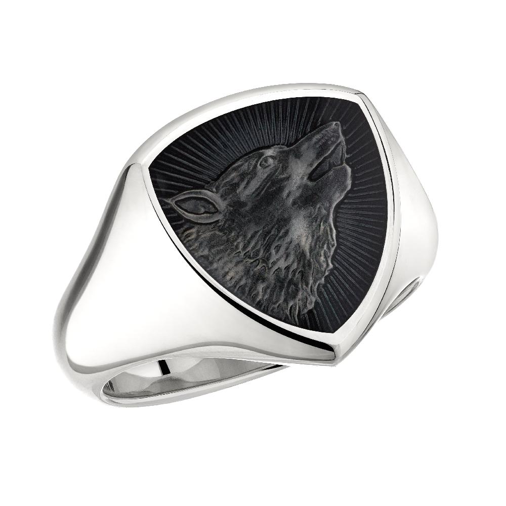 Shaun Leane Signum Bravery Wolf Ring - 18ct White Gold & Nightfall Enamel