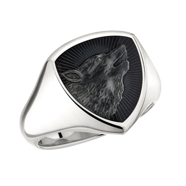shaun leane Signum Bravery Wolf Ring - 18ct White Gold & Nightfall Enamel