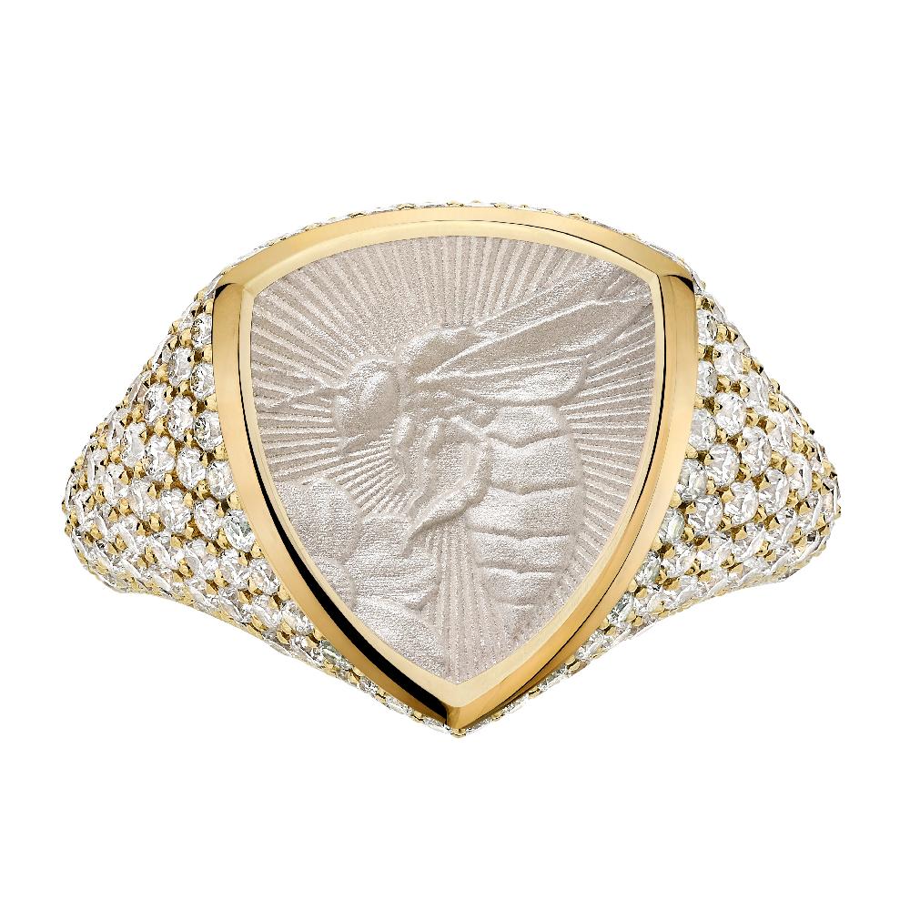 Shaun Leane Signum Devotion Bee Ring - 18ct Yellow Gold & Diamond Mist Enamel