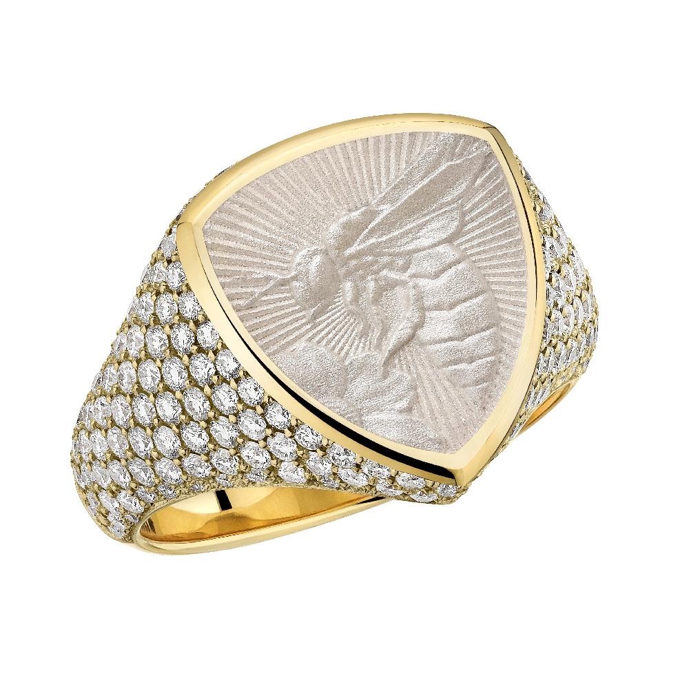 Shaun Leane Signum Devotion Bee Ring - 18ct Yellow Gold & Diamond Mist Enamel
