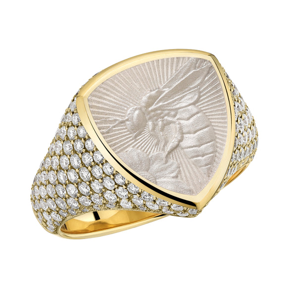 shaun leane Signum Devotion Bee Ring - 18ct Yellow Gold & Diamond Mist Enamel