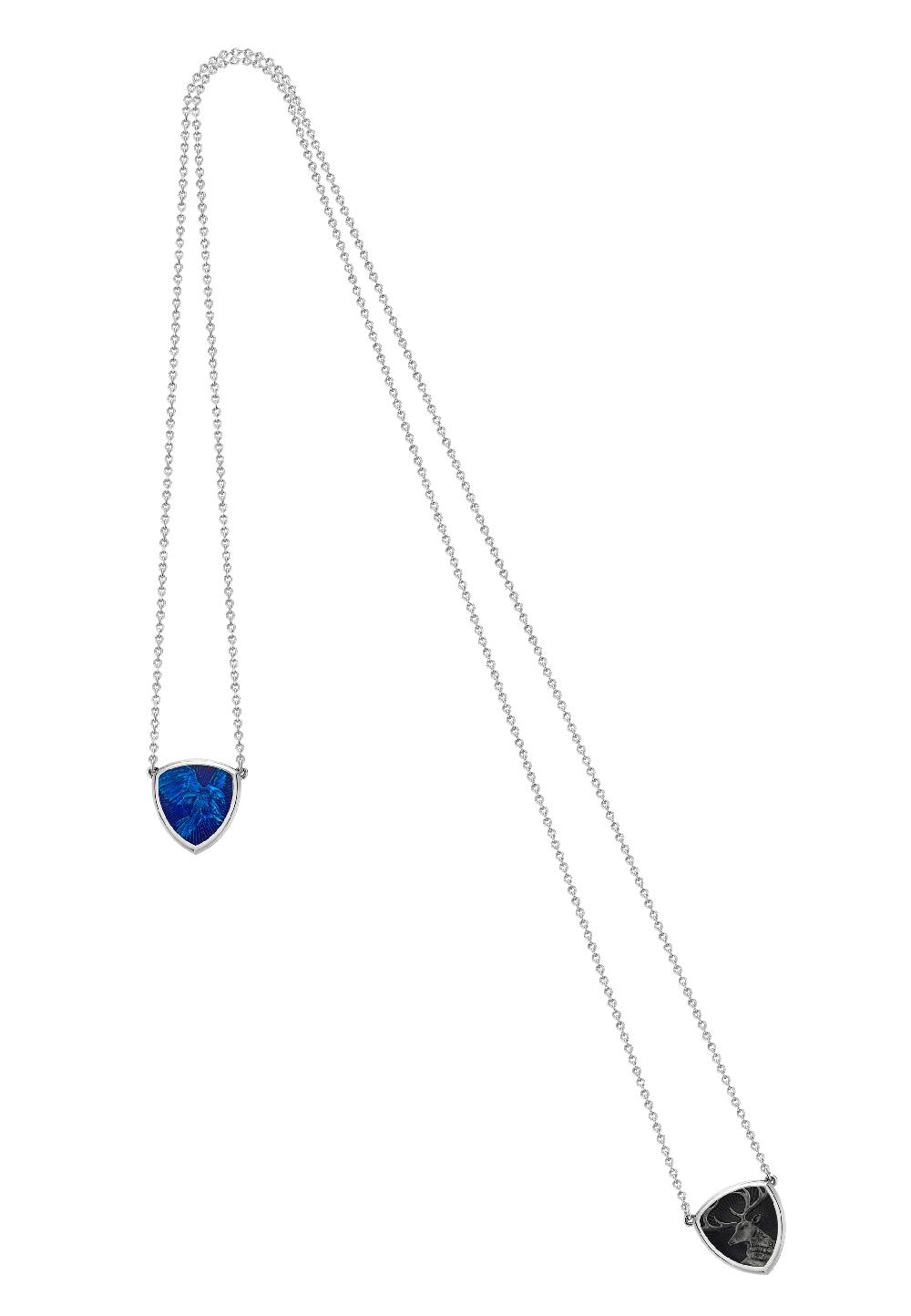 Shaun Leane Signum Freedom Eagle & Grace Stag Scapular - 18ct White Gold Lake & Nightfall Enamel