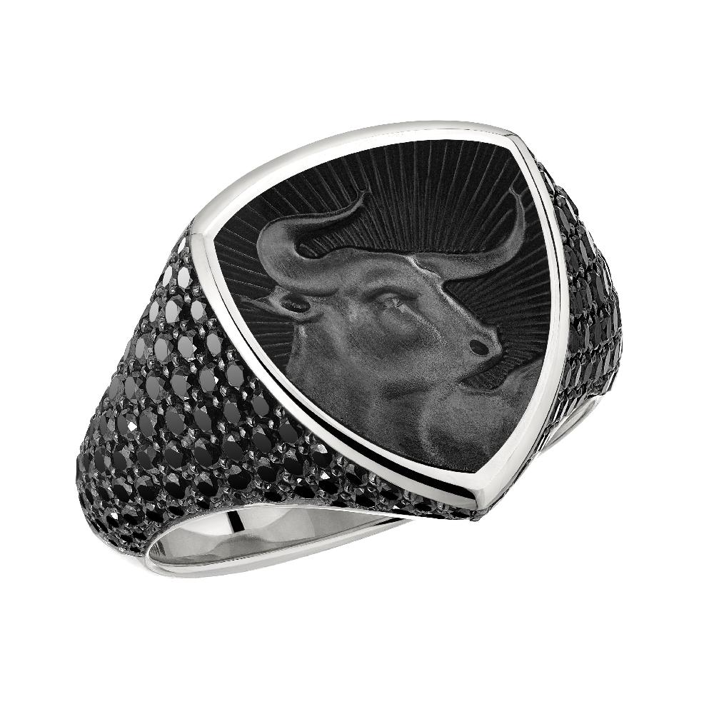 Shaun Leane Signum Strength Bull Ring - 18ct White Gold & Black Diamond Nightfall Enamel