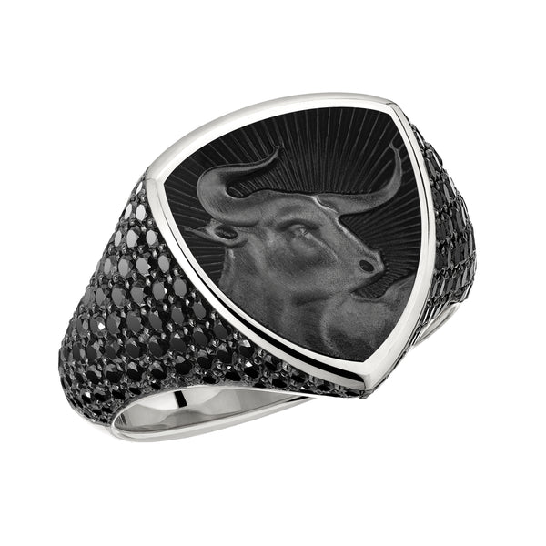 shaun leane Signum Strength Bull Ring - 18ct White Gold & Black Diamond Nightfall Enamel