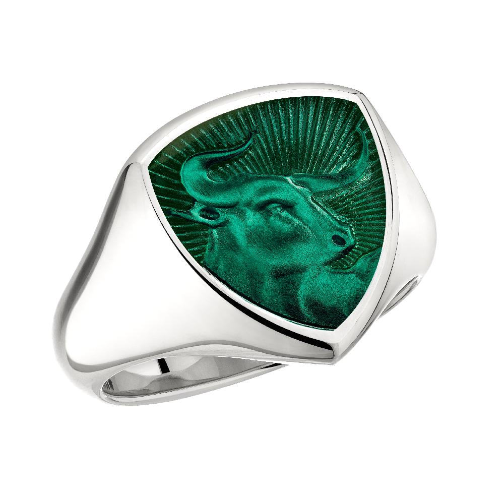 Shaun Leane Signum Strength Bull Ring - 18ct White Gold & Forest Enamel