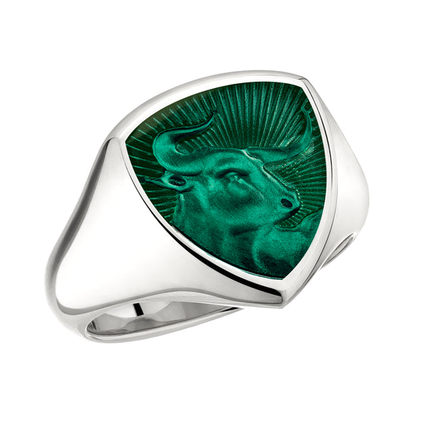 shaun leane Signum Strength Bull Ring - 18ct White Gold & Forest Enamel