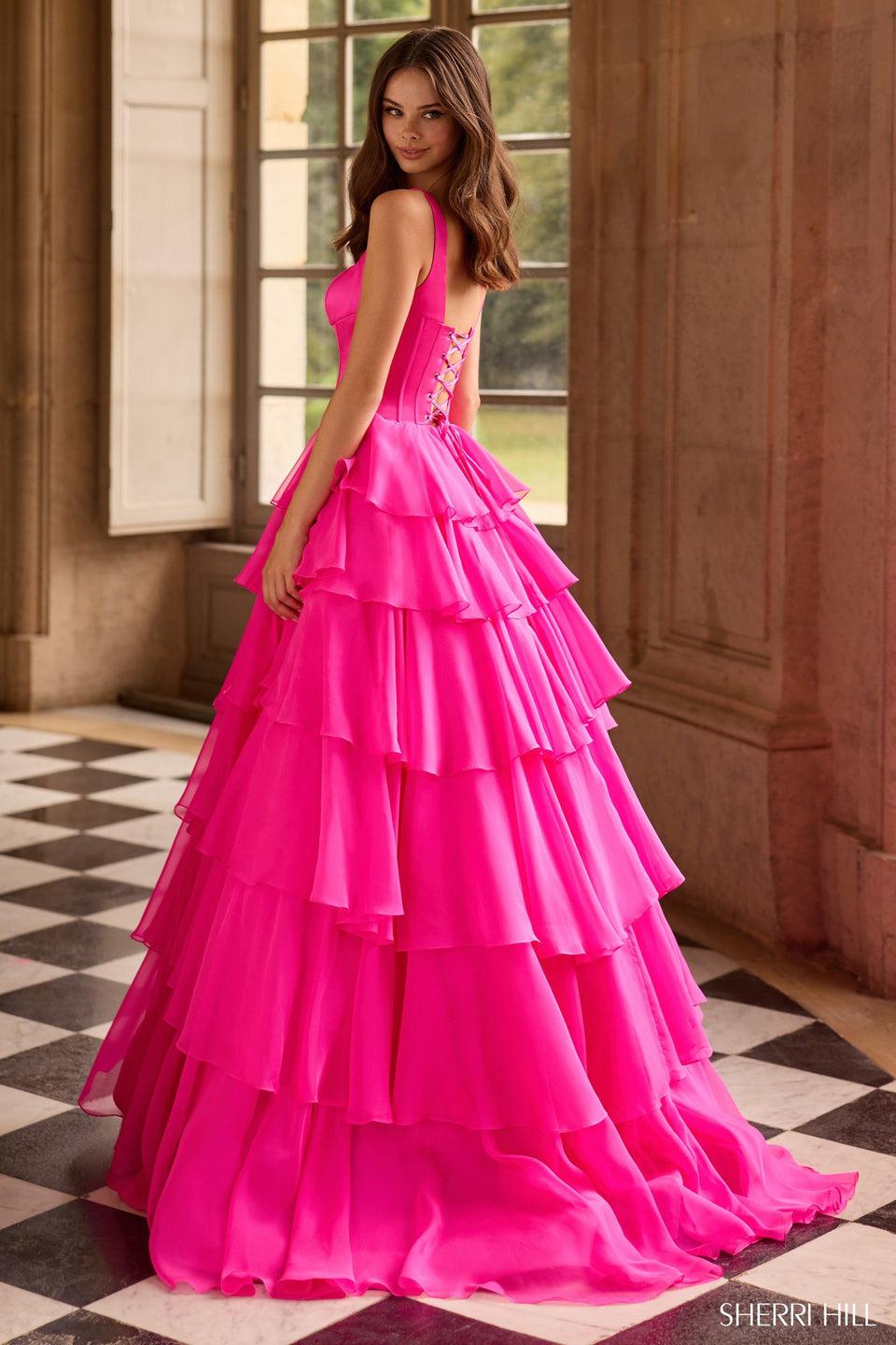 Sherri Hill A Ballgown Chiffon Ruffle Skirt With Slit