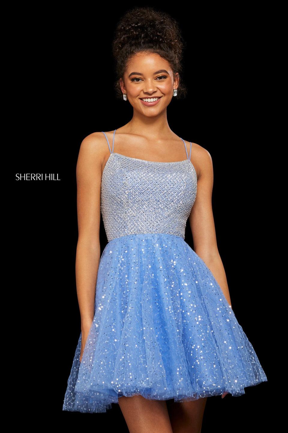 Sherri Hill A-line Cocktail Dress With Beaded Bodice With Lace Up Back And Sequin Tulle Skirt