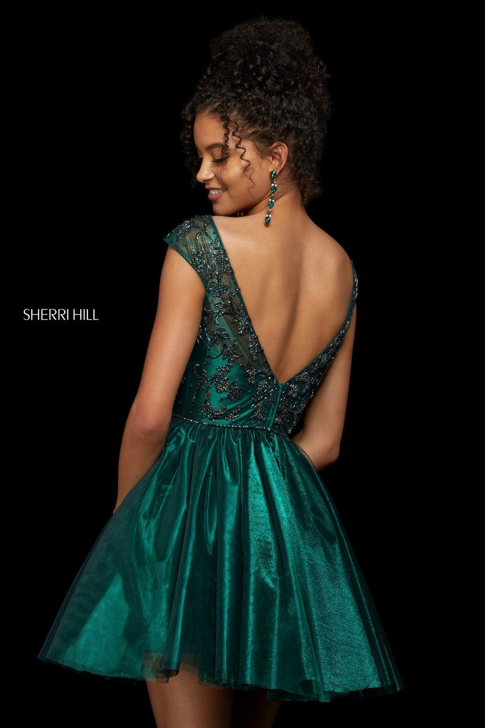 Sherri Hill A-line Cocktail Dress With Beaded Cap Sleeve Bodice And Shimmer Tulle Skirt