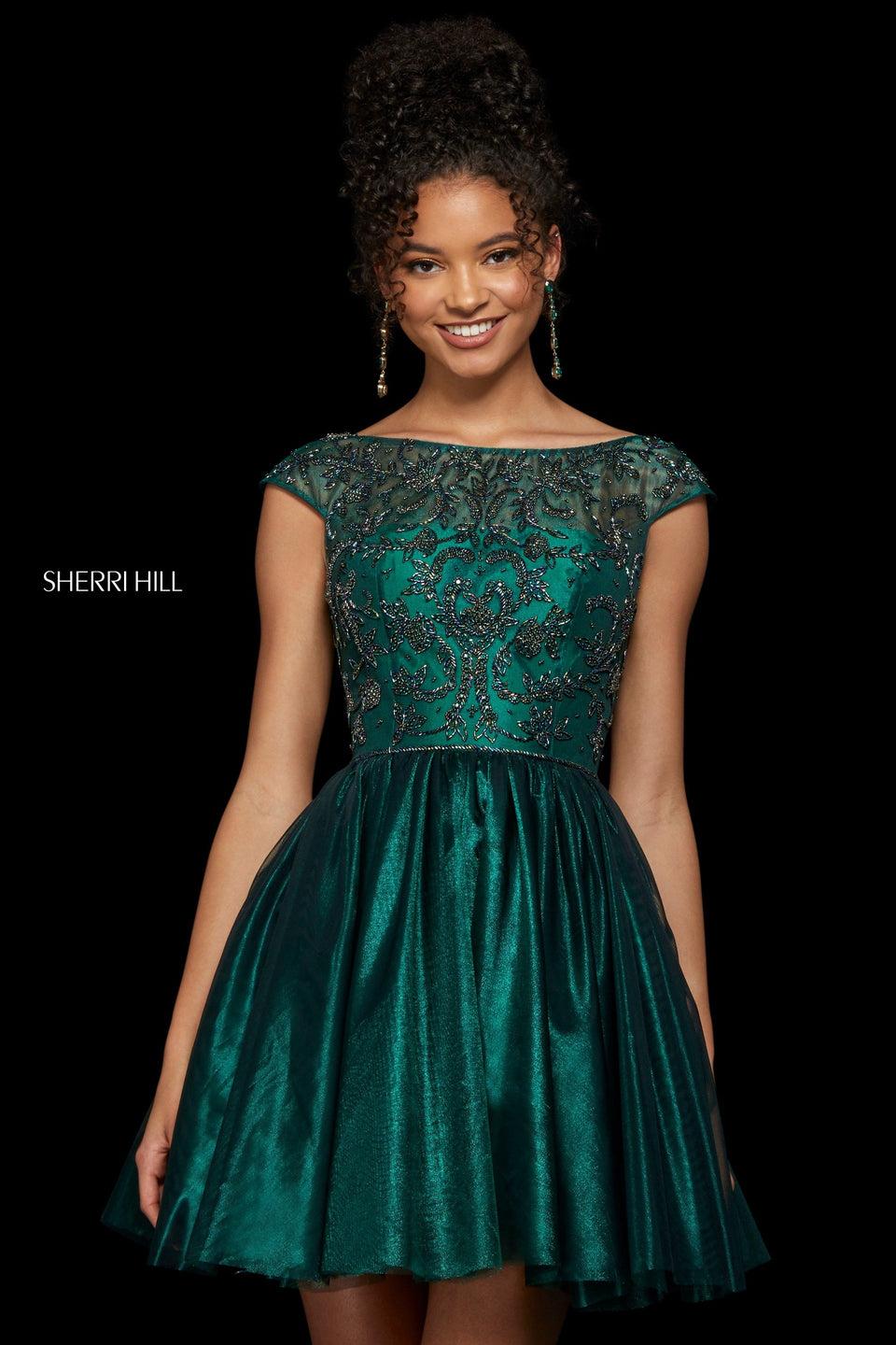 Sherri Hill A-line Cocktail Dress With Beaded Cap Sleeve Bodice And Shimmer Tulle Skirt
