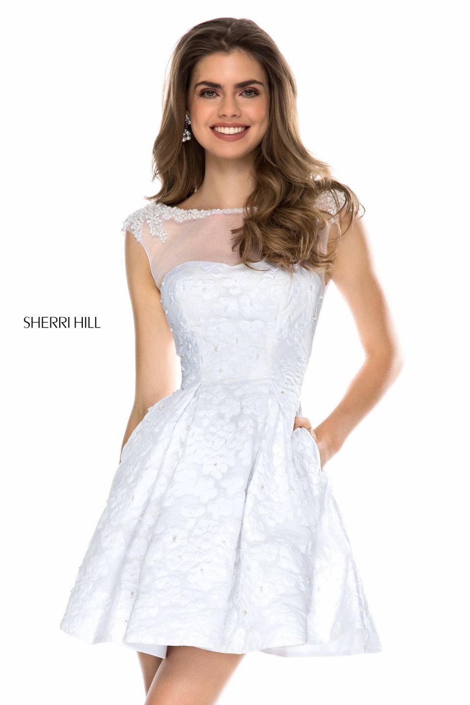sherri hill A-line cocktail with low back and beaded shoulders