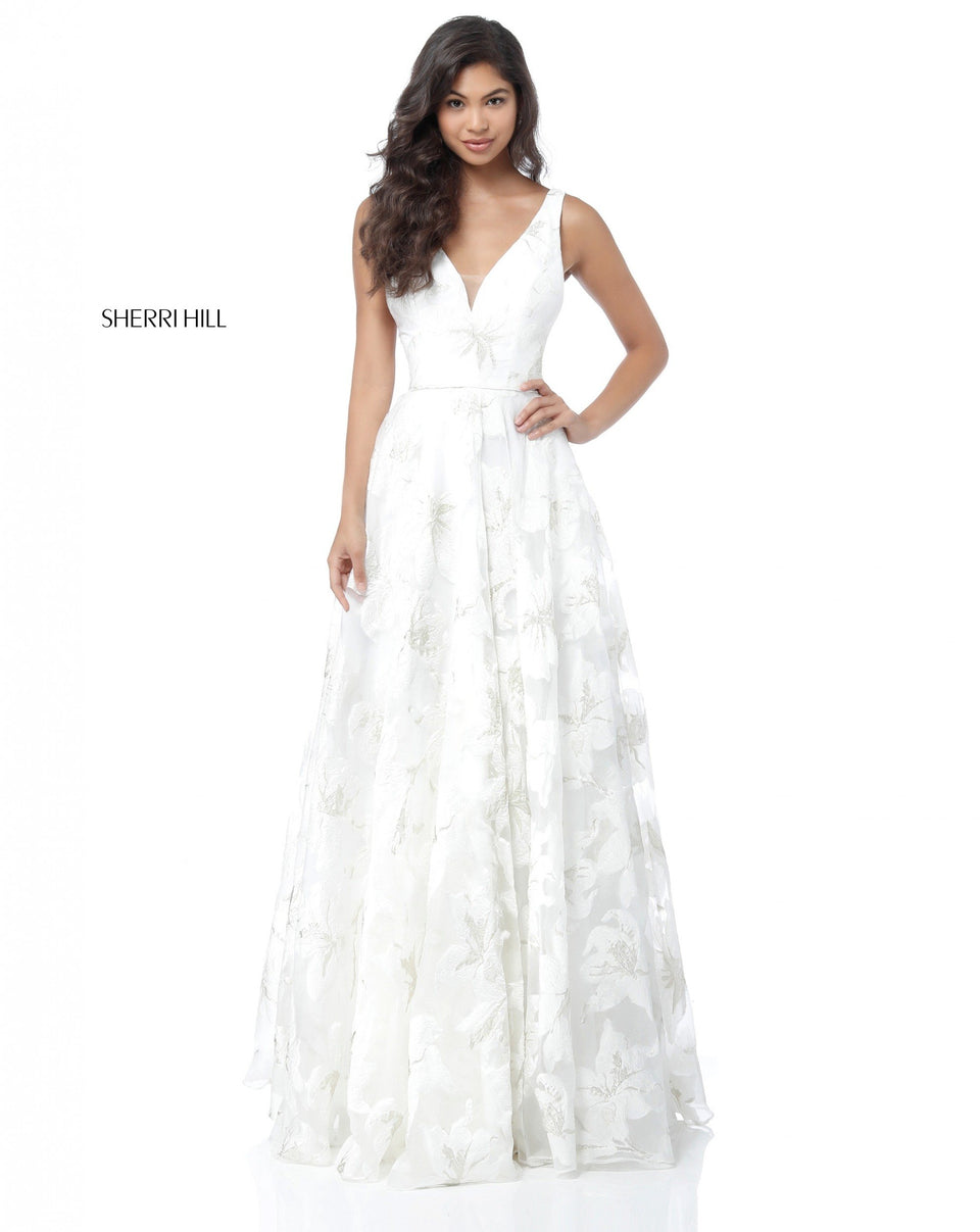 Sherri Hill A-line Gown With V Neck Bodice And Low Back