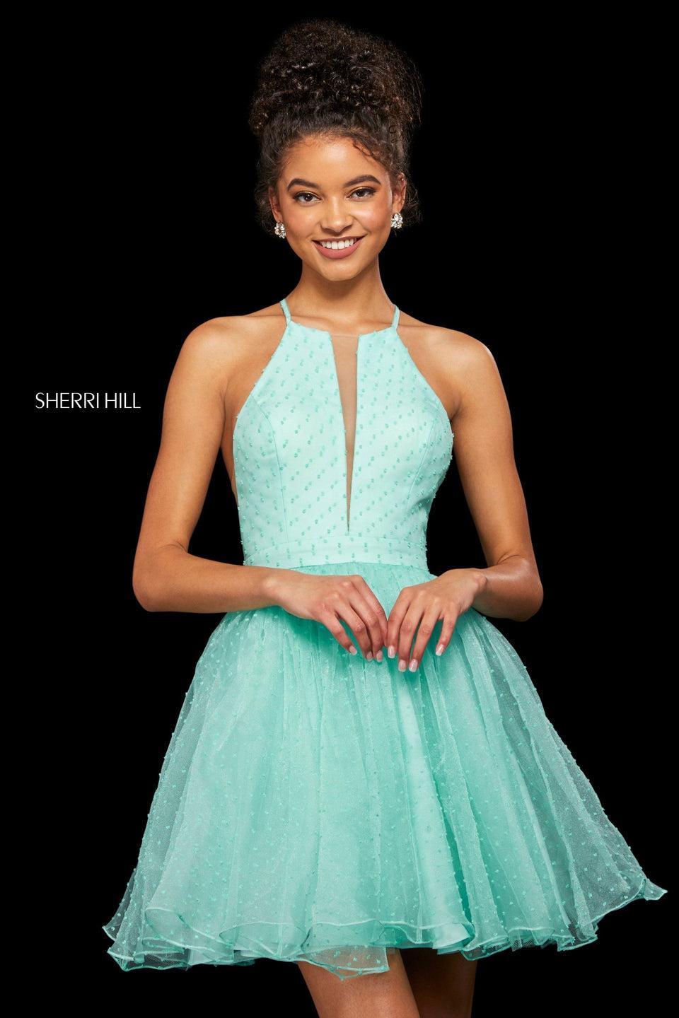 Sherri Hill A-line Point D'esprit Cocktail Dress With Slit Halter Style High Neckline