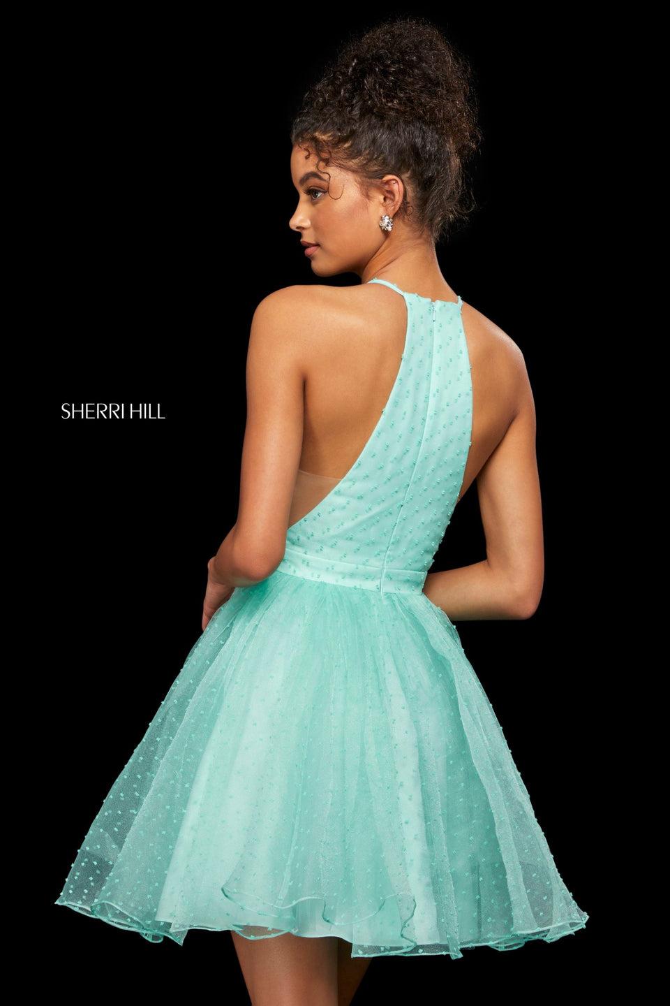 Sherri Hill A-line Point D'esprit Cocktail Dress With Slit Halter Style High Neckline