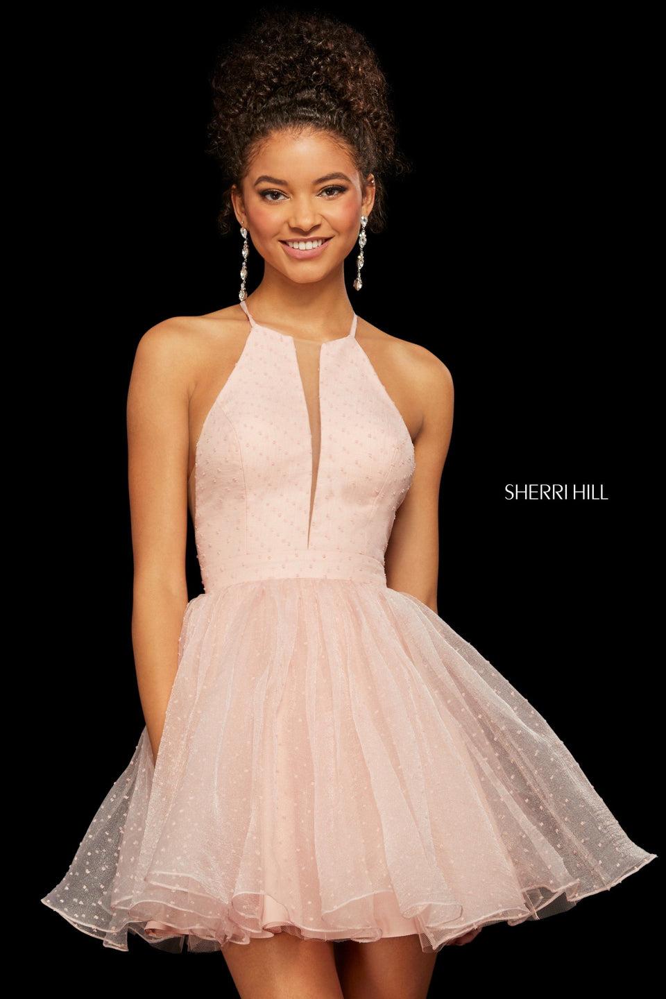 Sherri Hill A-line Point D'esprit Cocktail Dress With Slit Halter Style High Neckline