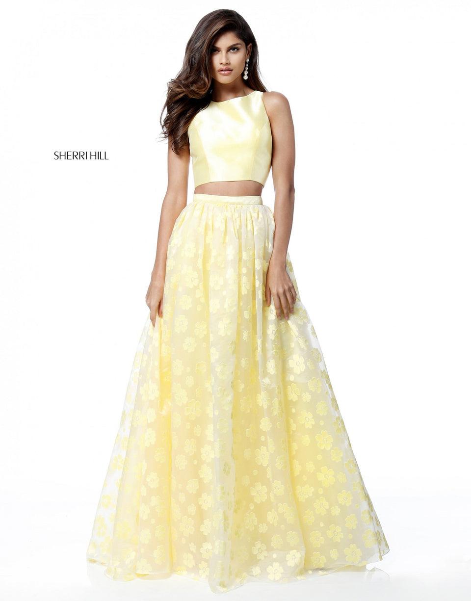 Sherri Hill A-line Two Piece With Satin Bodice And Flower Appliqued Skirt