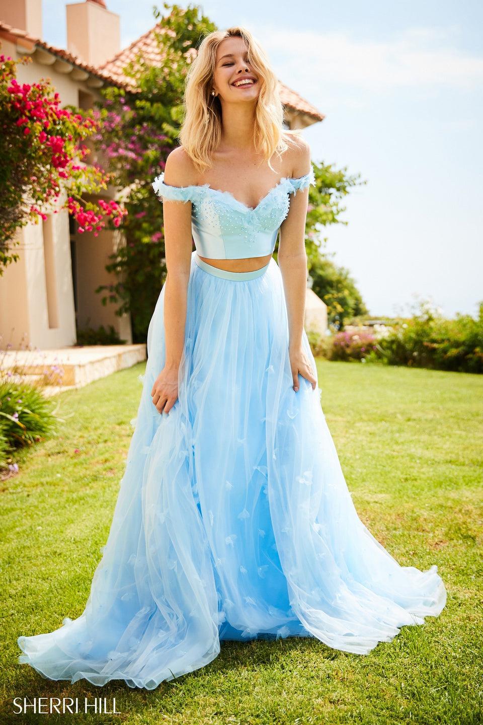 sherri hill A-line two piece with satin sweetheart bodice and tulle skirt