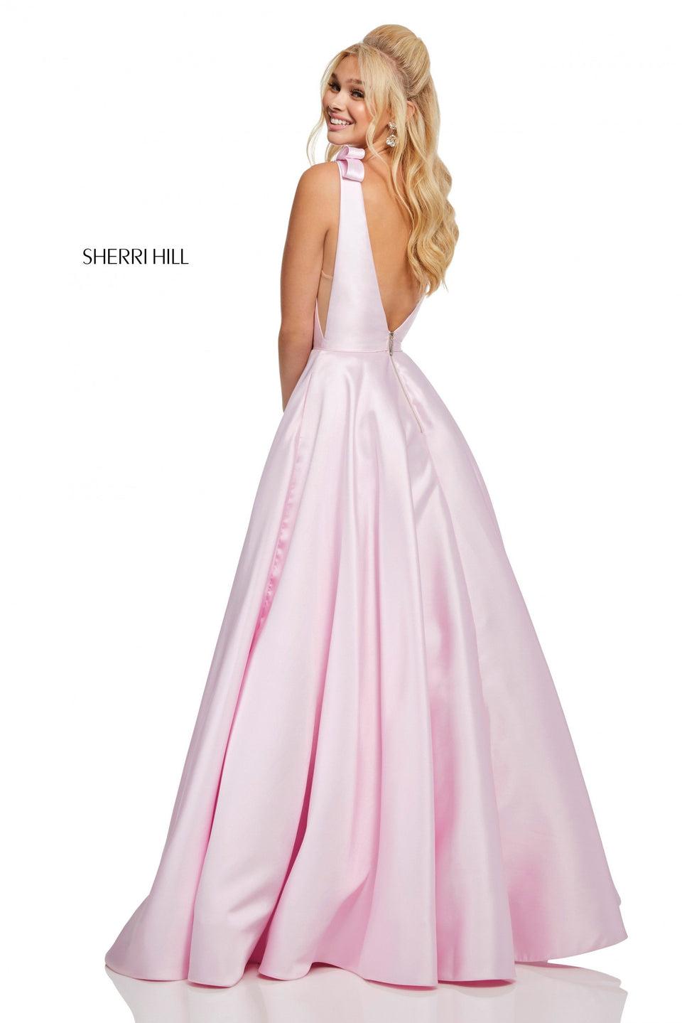 Sherri Hill Ball Gown With Plunging Neckline And Back With Bow Straps