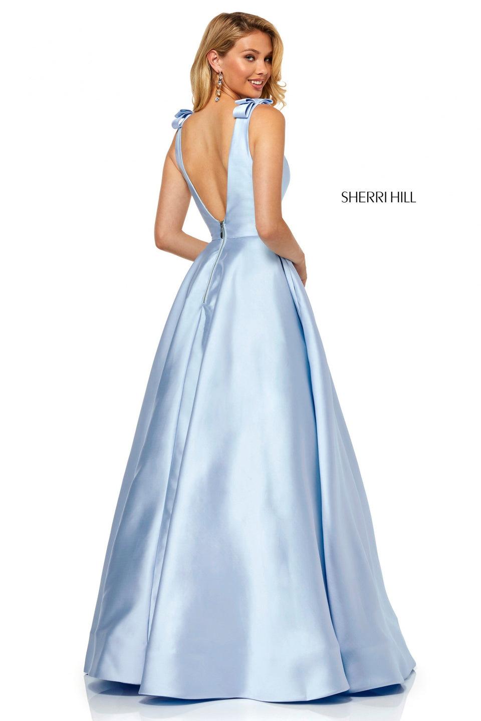 Sherri Hill Ball Gown With Plunging Neckline And Back With Bow Straps
