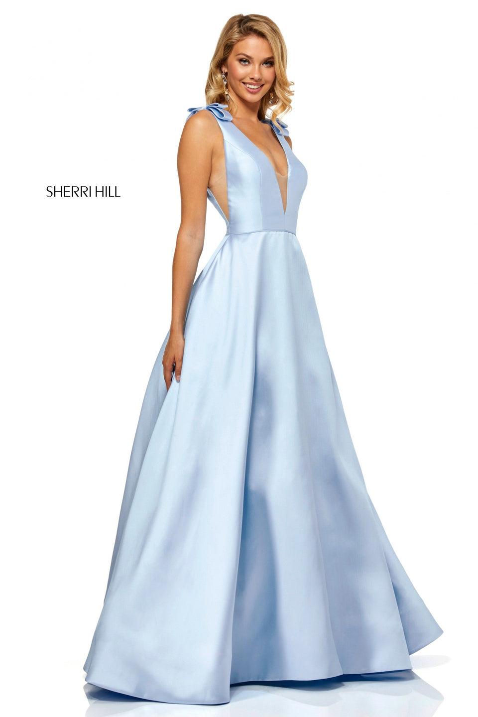 sherri hill Ball gown with plunging neckline and back with bow straps