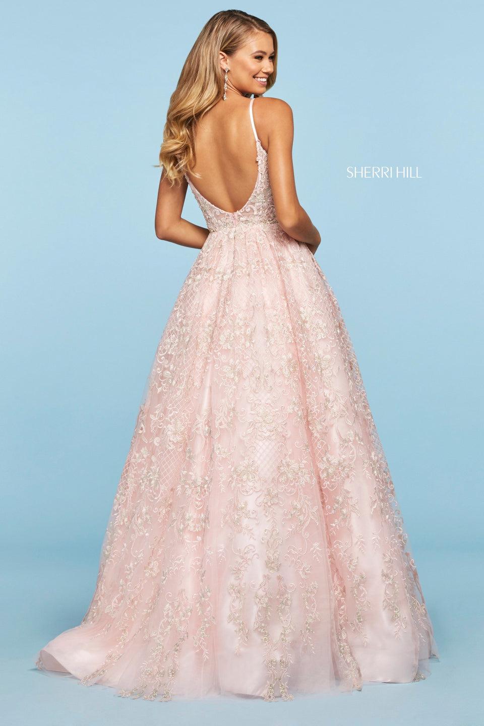 Sherri Hill Beaded And Embroidered A-line Gown With Deep V Illusion Sweetheart Neckline And Low Rounded Back