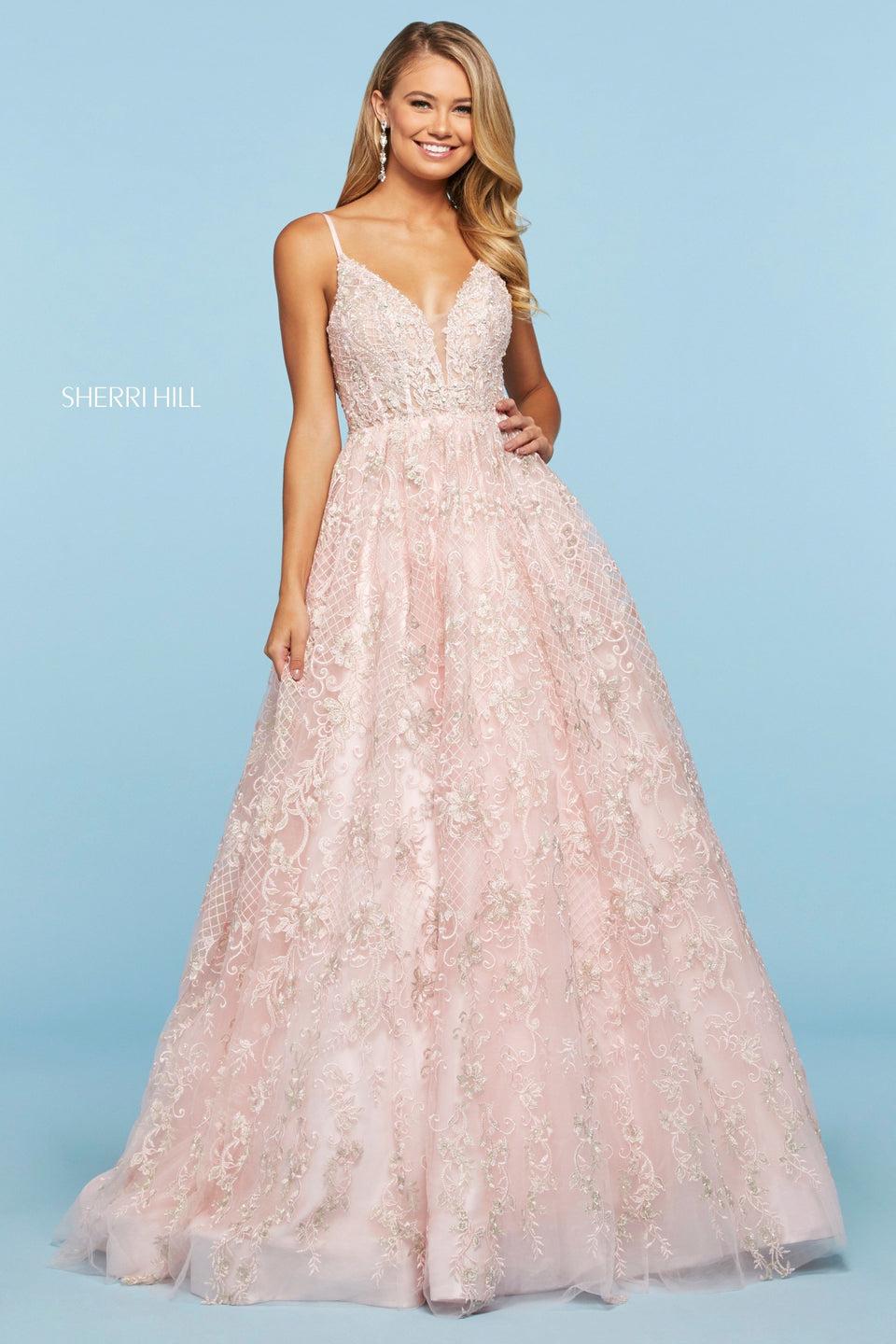 Sherri Hill Beaded And Embroidered A-line Gown With Deep V Illusion Sweetheart Neckline And Low Rounded Back
