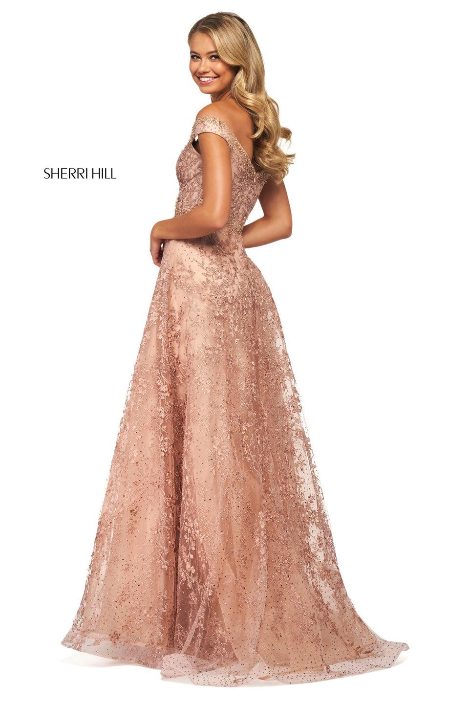 Sherri Hill Beaded And Embroidered A-line Gown With Off-the-shoulder Sweetheart Neckline