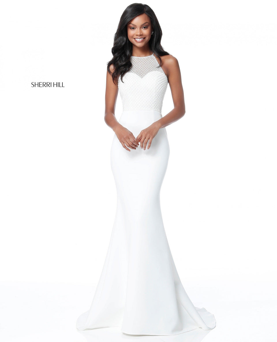 Sherri Hill Beaded Bodice With Cut Out Back And Fitted Jersey Skirt