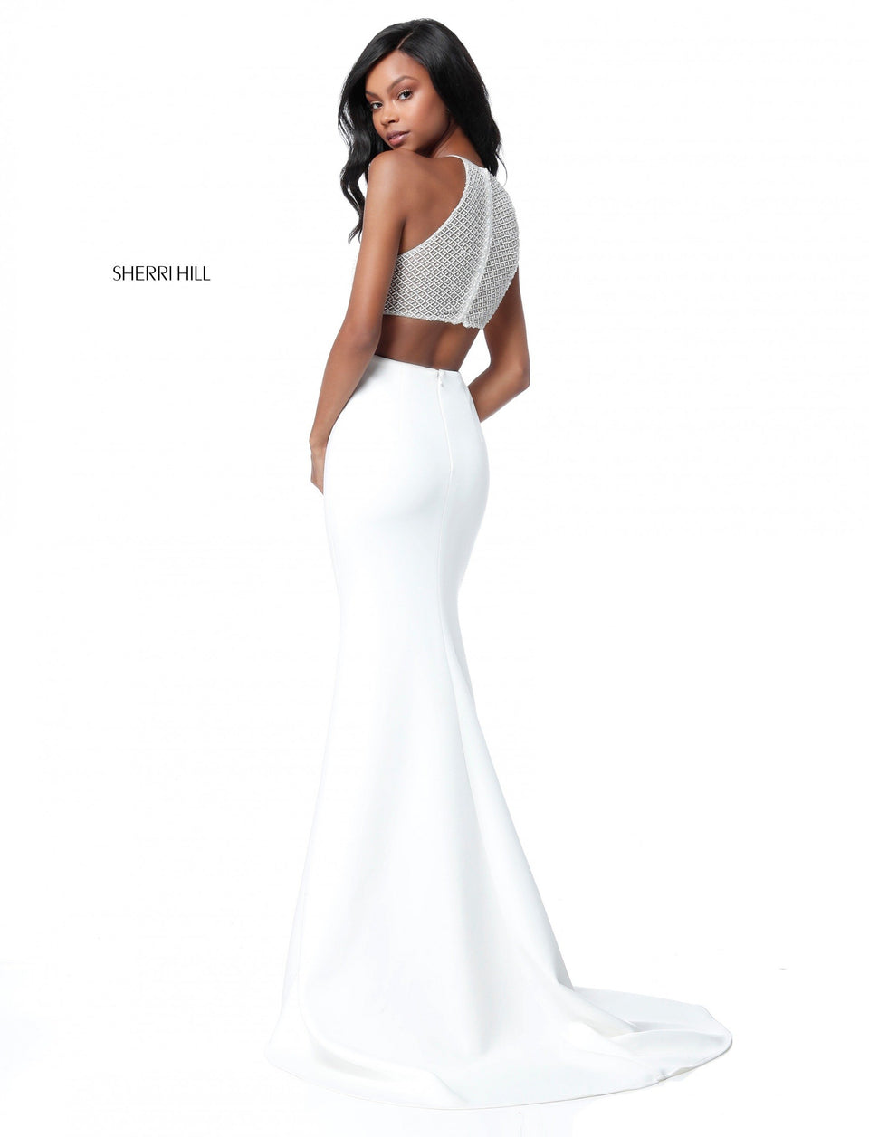 Sherri Hill Beaded Bodice With Cut Out Back And Fitted Jersey Skirt