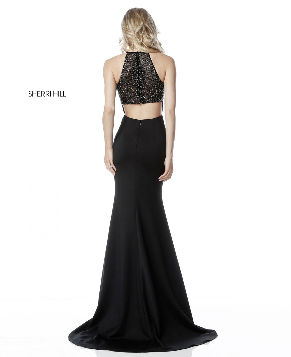Sherri Hill Beaded Bodice With Cut Out Back And Fitted Jersey Skirt