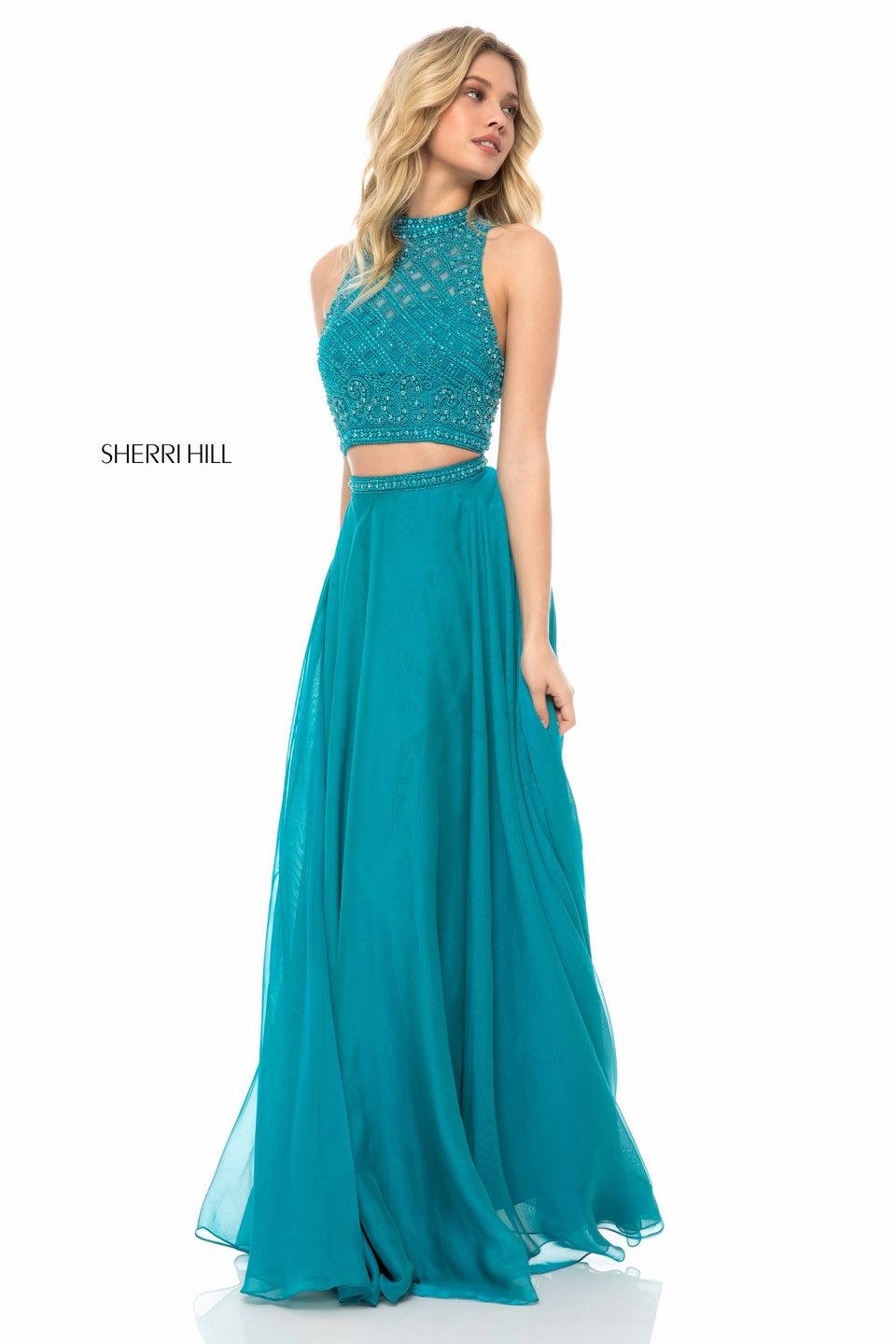 Sherri Hill Beaded Bodice With Keyhole Back And Chiffon Skirt