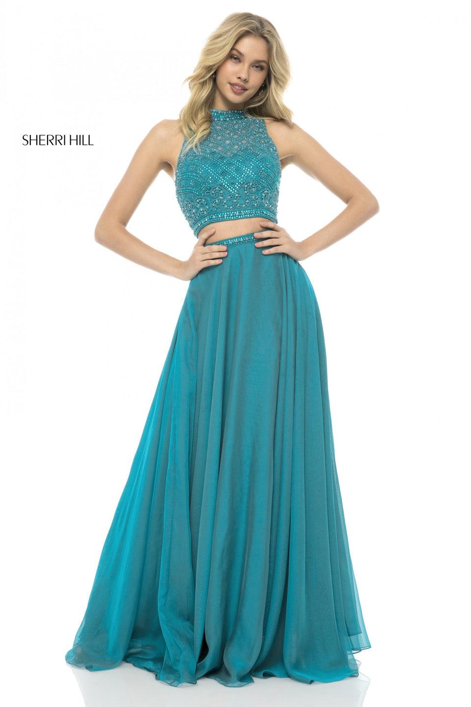 Sherri Hill Beaded Bodice With Keyhole Back And Chiffon Skirt