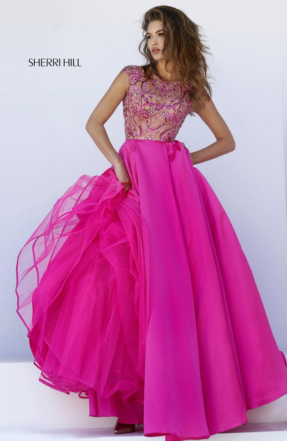 Sherri Hill Beaded Bodice With Low V Back And Taffeta Ball Gown Skirt