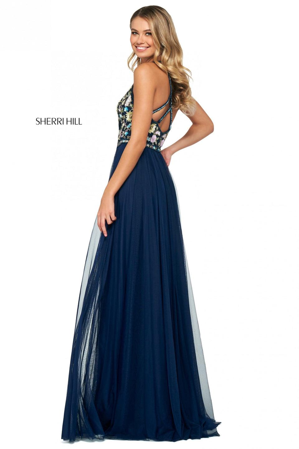 Sherri Hill Beaded Bodice With Sweetheart Neckline And Strappy Back With Chiffon Skirt