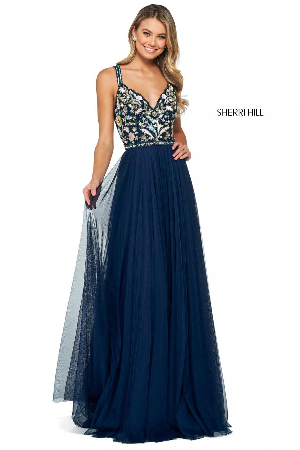 Sherri Hill Beaded Bodice With Sweetheart Neckline And Strappy Back With Chiffon Skirt