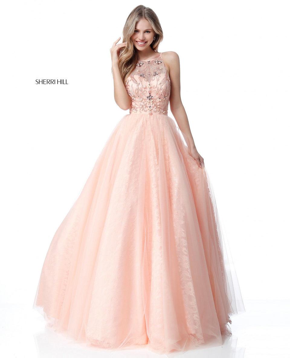 sherri hill Beaded bodice with tulle ball gown skirt