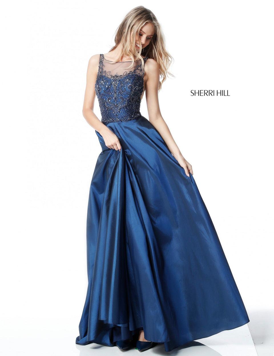 Sherri Hill Beaded Bodice With V Back And Taffeta A-line Skirt