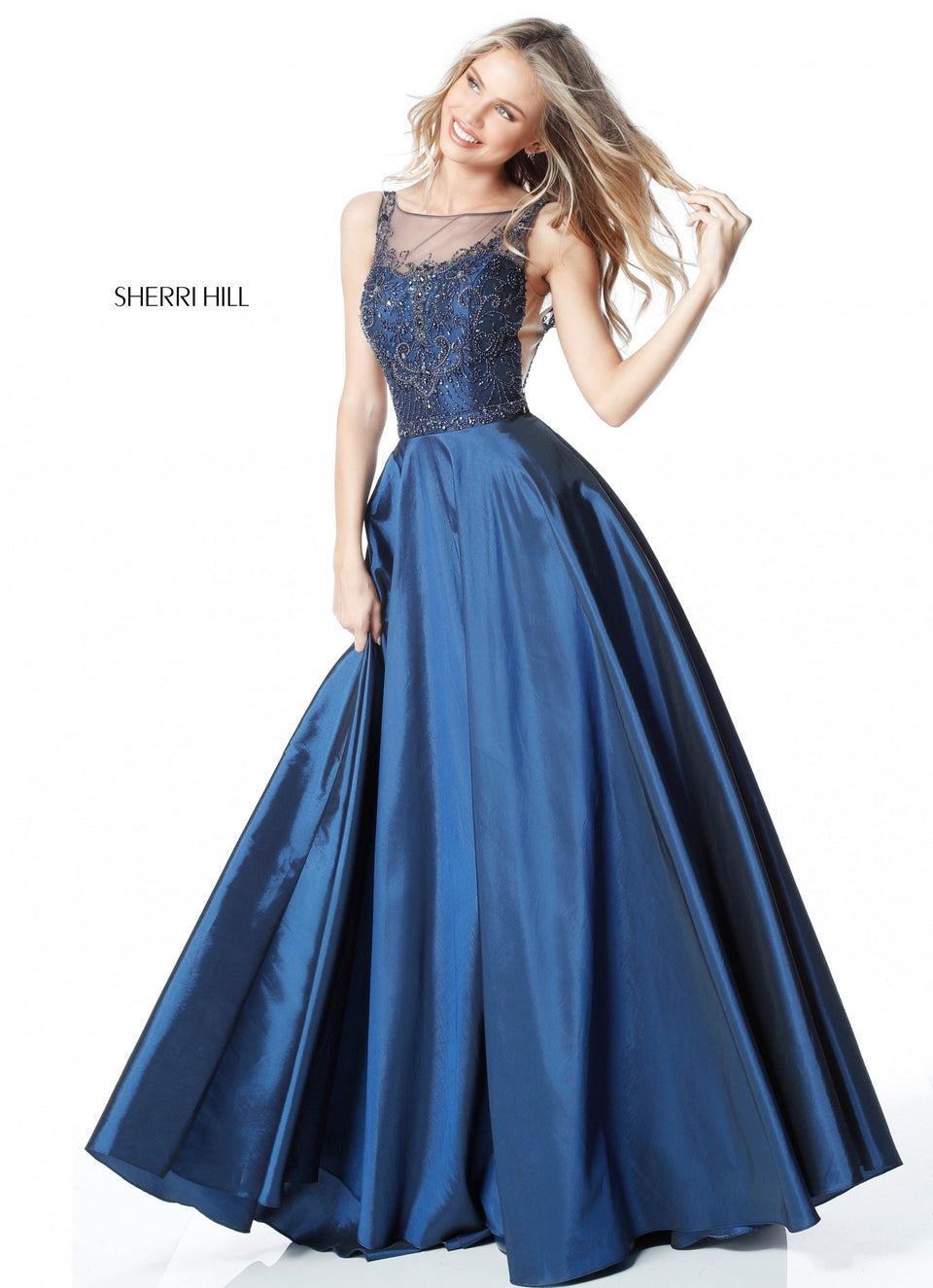 Sherri Hill Beaded Bodice With V Back And Taffeta A-line Skirt
